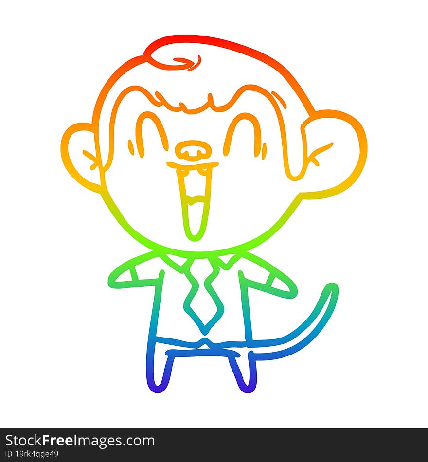 rainbow gradient line drawing of a cartoon laughing monkey