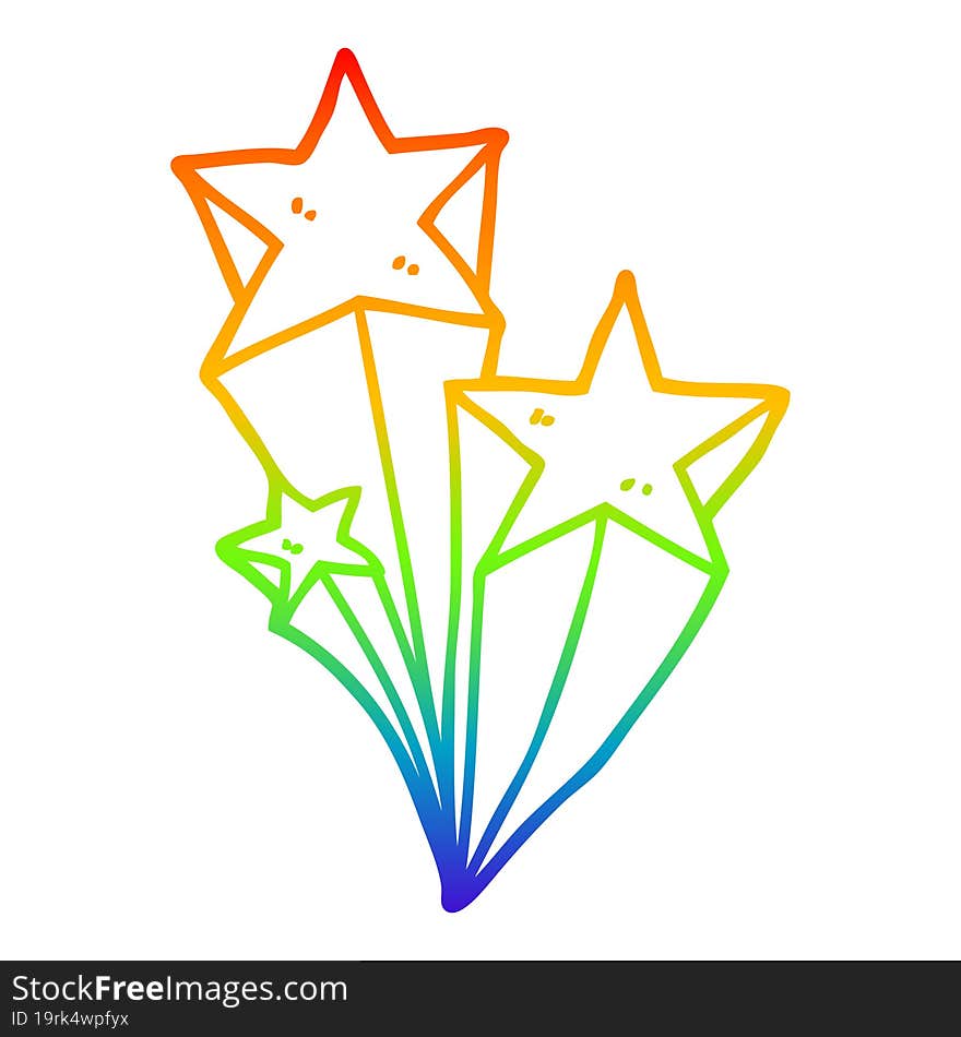 rainbow gradient line drawing cartoon shooting stars