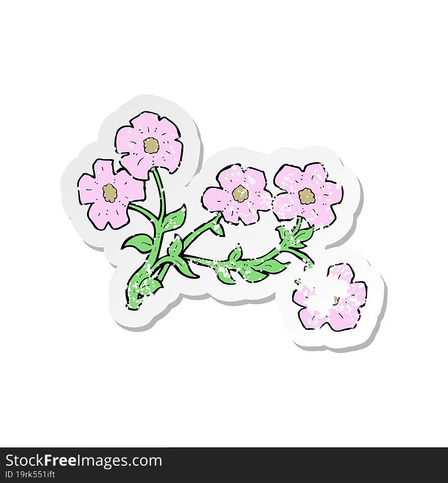 retro distressed sticker of a cartoon flowers