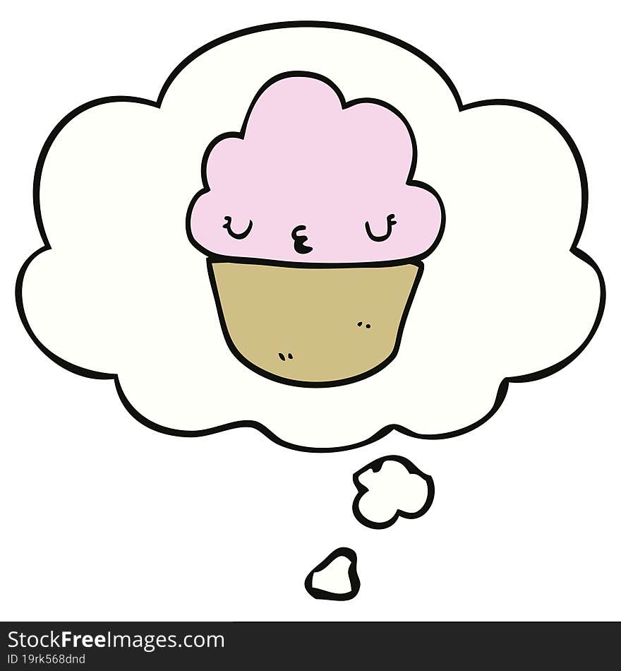 Cartoon Cupcake With Face And Thought Bubble