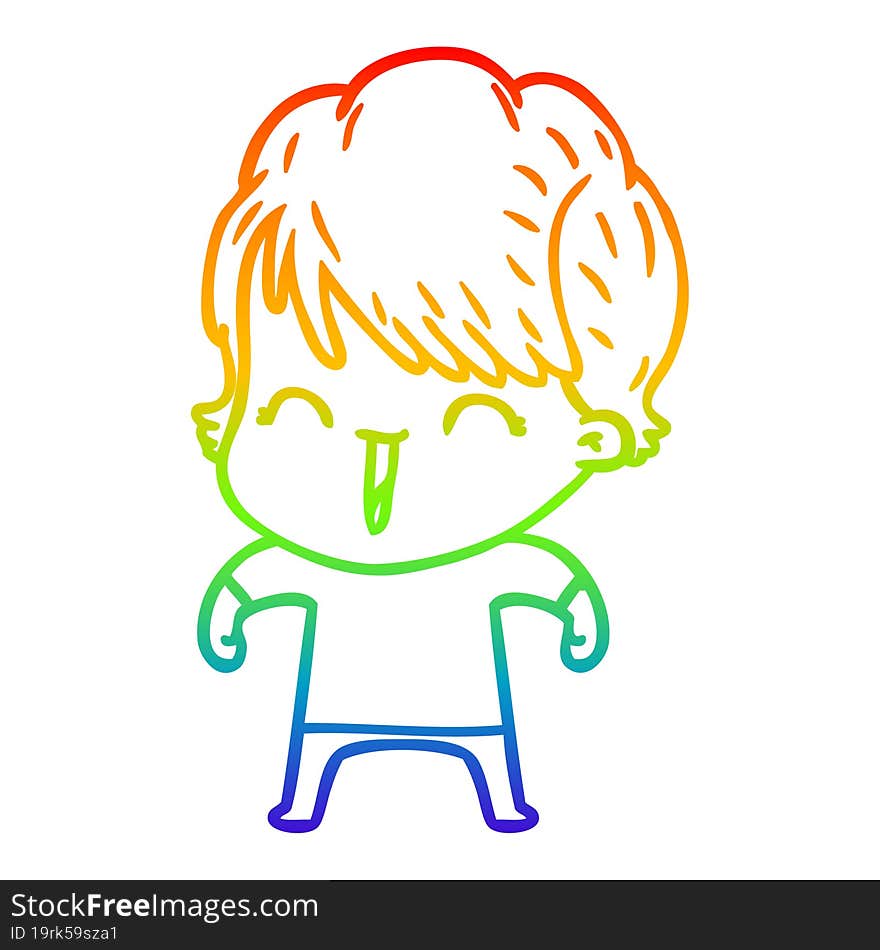 Rainbow Gradient Line Drawing Cartoon Laughing Woman