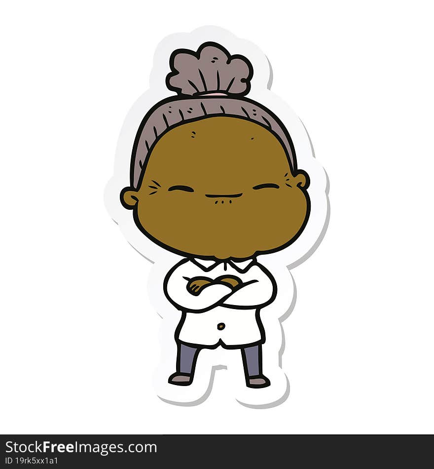 sticker of a cartoon peaceful old woman