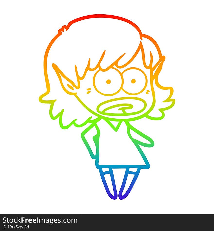 rainbow gradient line drawing cartoon shocked elf girl