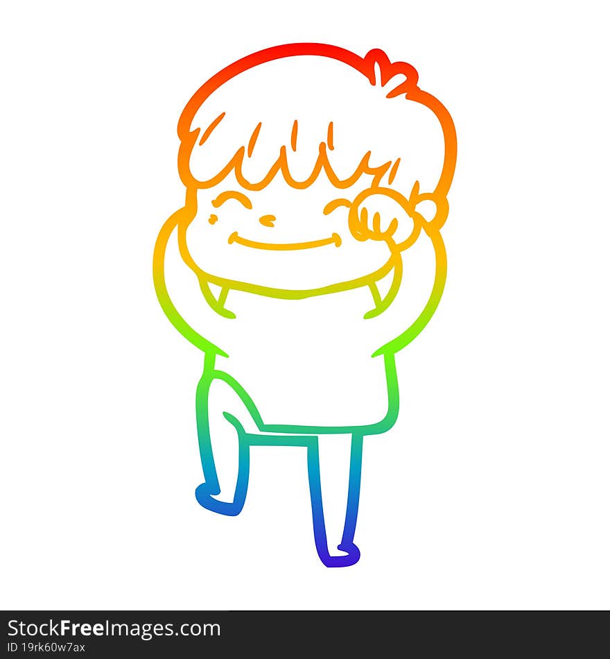 rainbow gradient line drawing of a cartoon happy boy