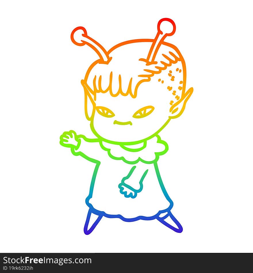 rainbow gradient line drawing cute cartoon alien girl