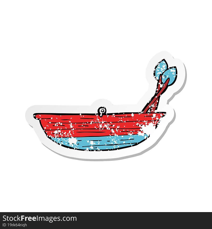 Retro Distressed Sticker Of A Cartoon Rowing Boat