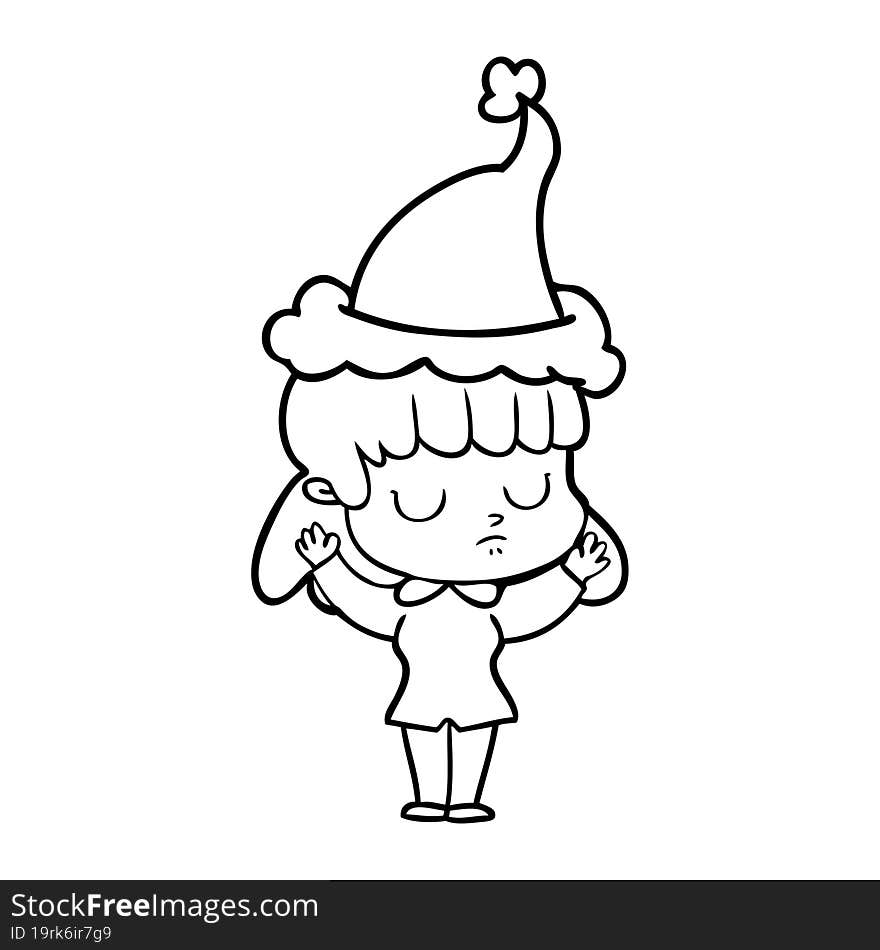 Line Drawing Of A Indifferent Woman Wearing Santa Hat