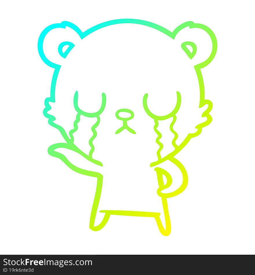 cold gradient line drawing of a crying cartoon bear