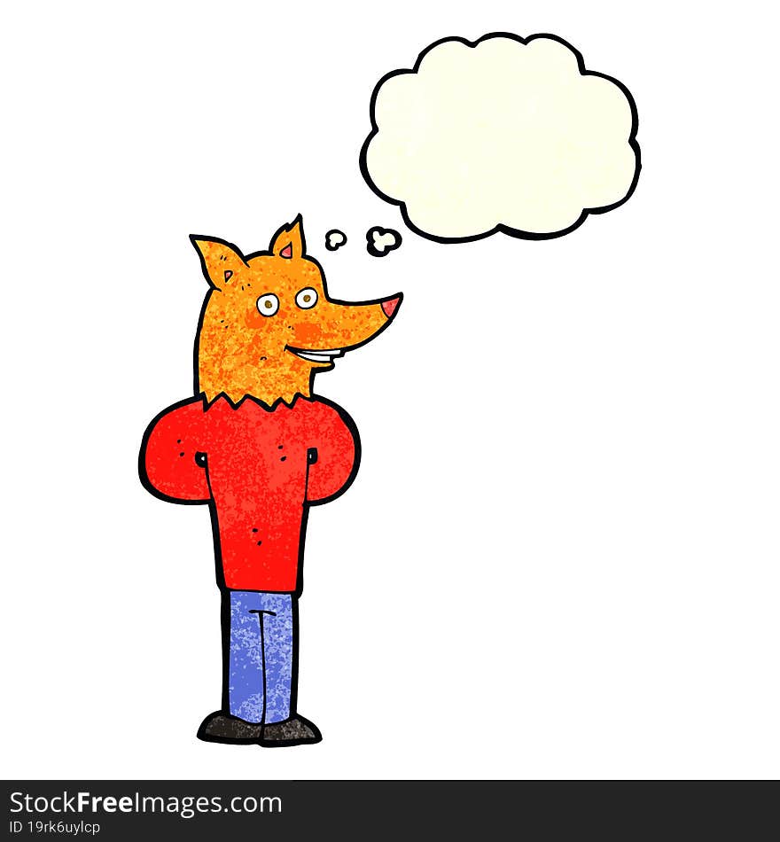 cartoon fox man with thought bubble