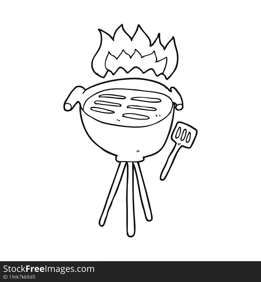 freehand drawn black and white cartoon barbecue