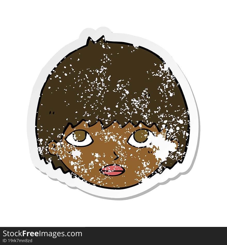 retro distressed sticker of a cartoon girl staring