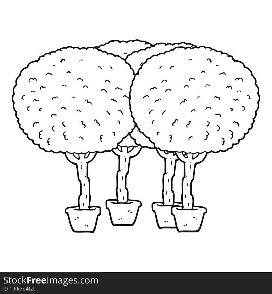 black and white cartoon trees