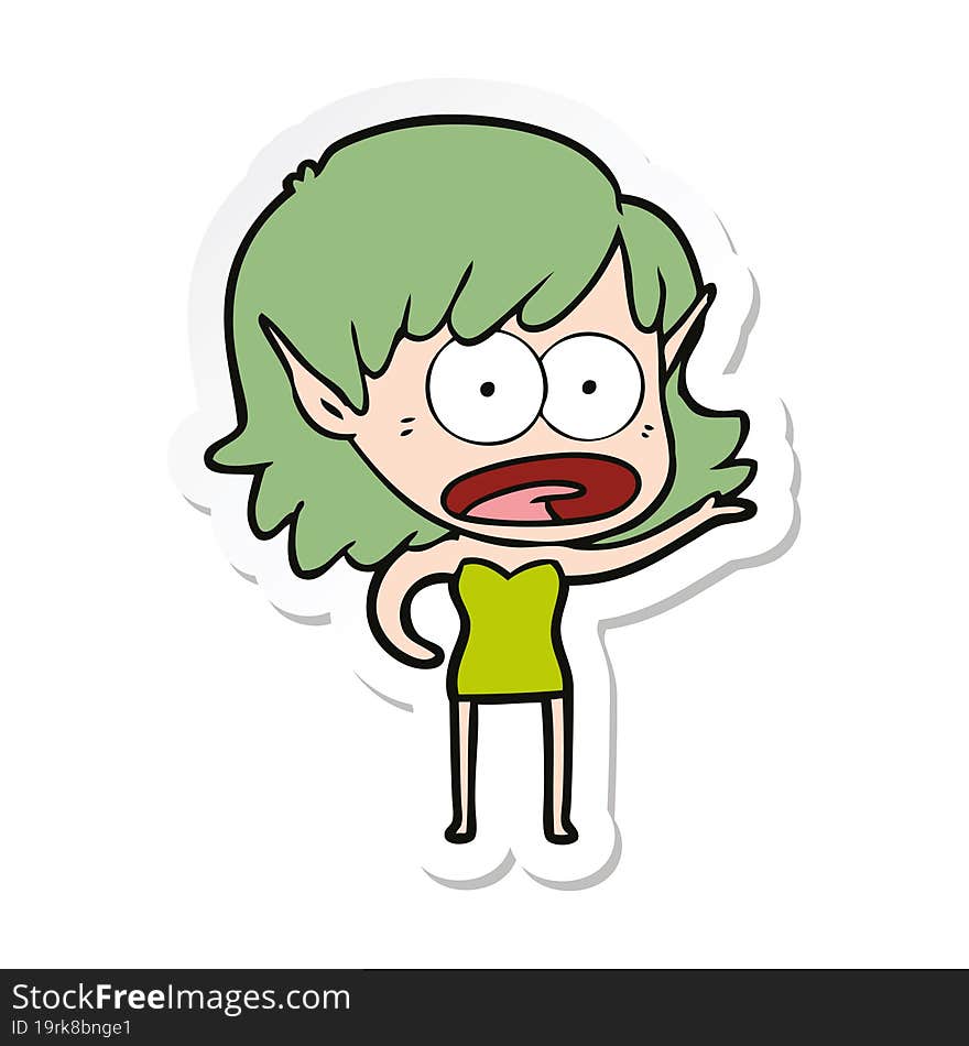 sticker of a cartoon shocked elf girl