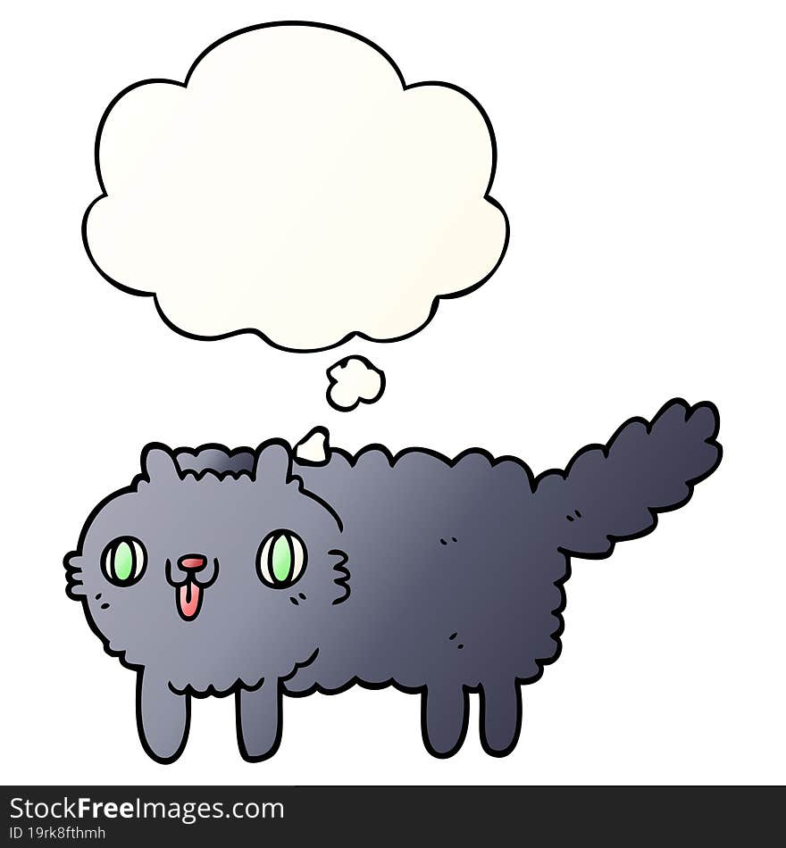 cartoon cat and thought bubble in smooth gradient style