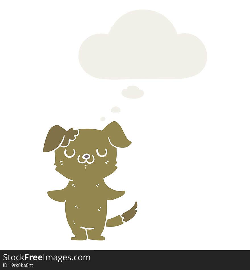 cartoon puppy and thought bubble in retro style