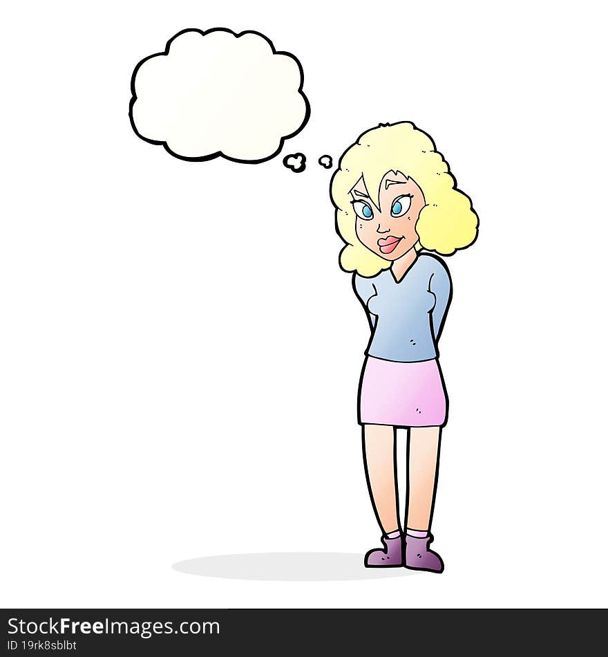 cartoon confused woman with thought bubble