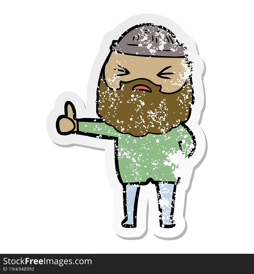 distressed sticker of a cartoon man with beard