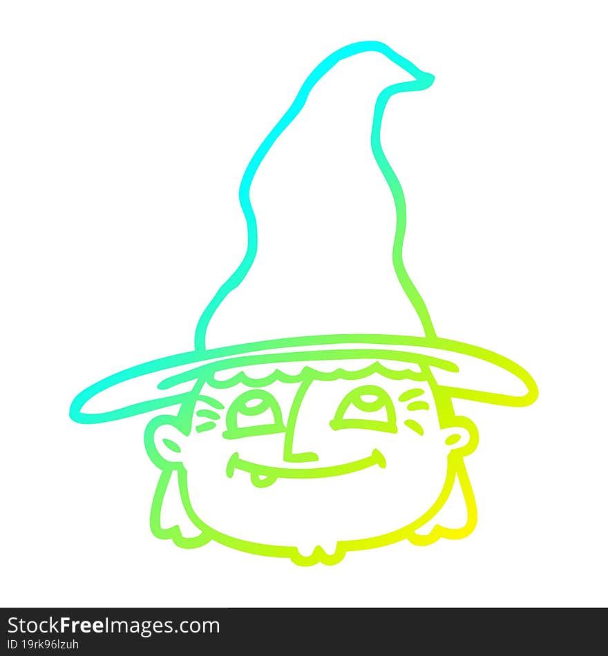 cold gradient line drawing cartoon witch face