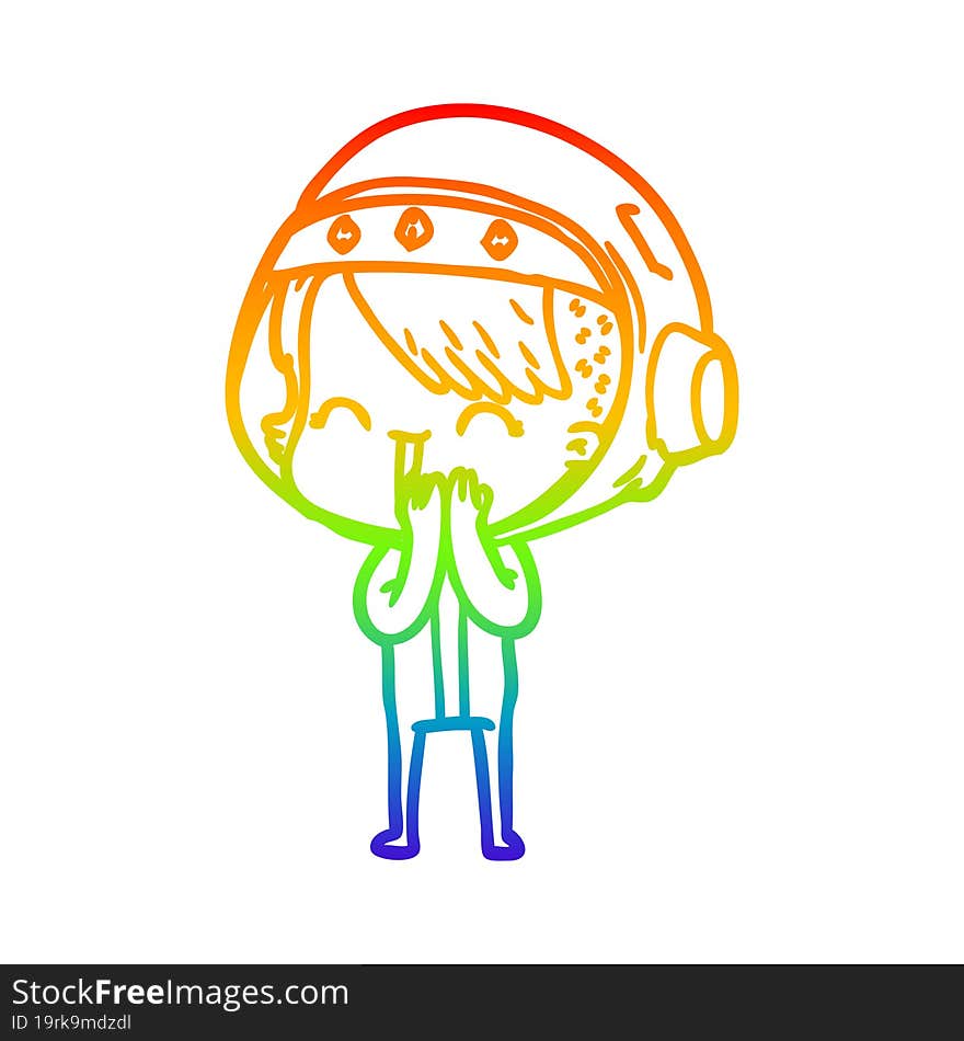 rainbow gradient line drawing giggling cartoon space girl