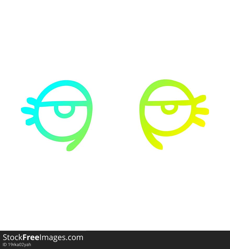 cold gradient line drawing cartoon tired eyes