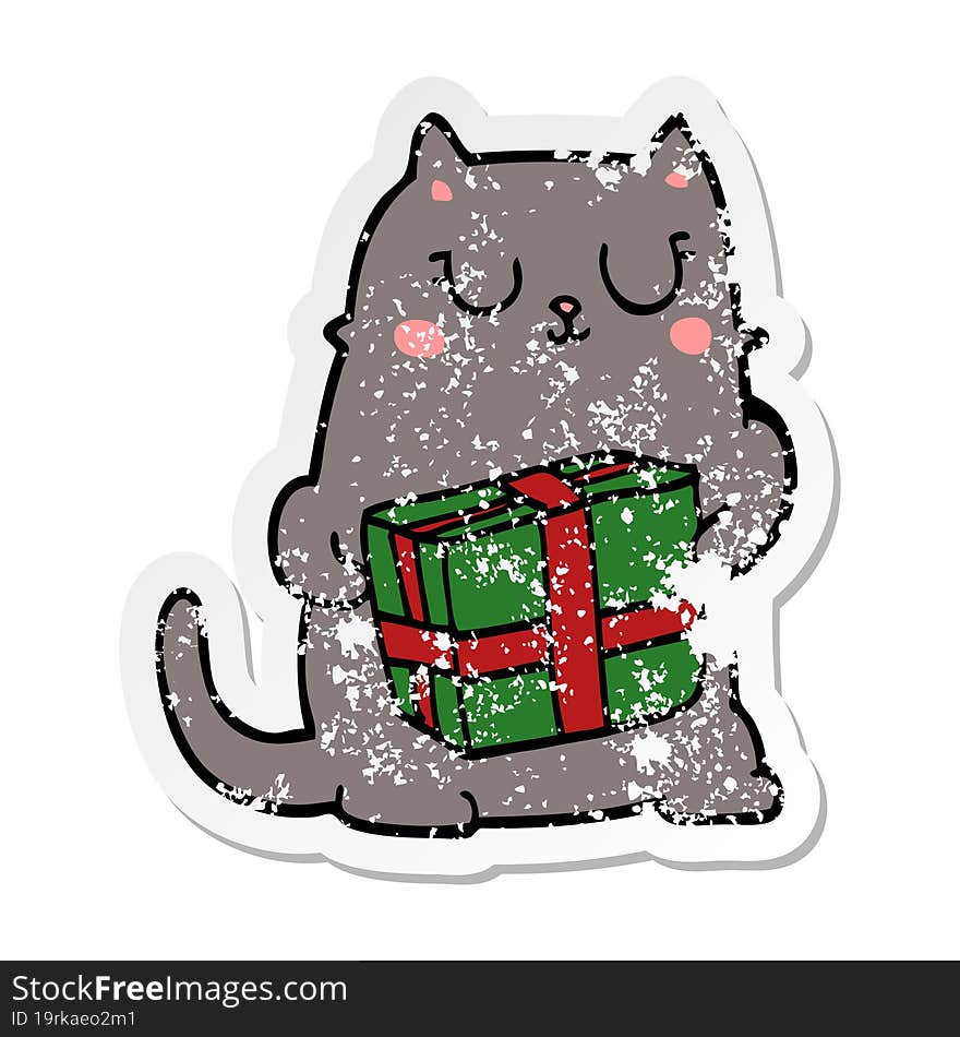 distressed sticker of a cartoon christmas cat