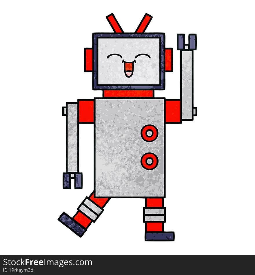 retro grunge texture cartoon of a robot