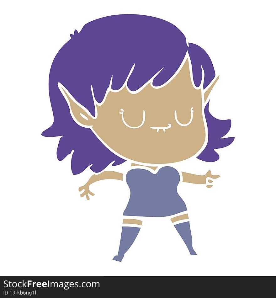 happy flat color style cartoon elf girl