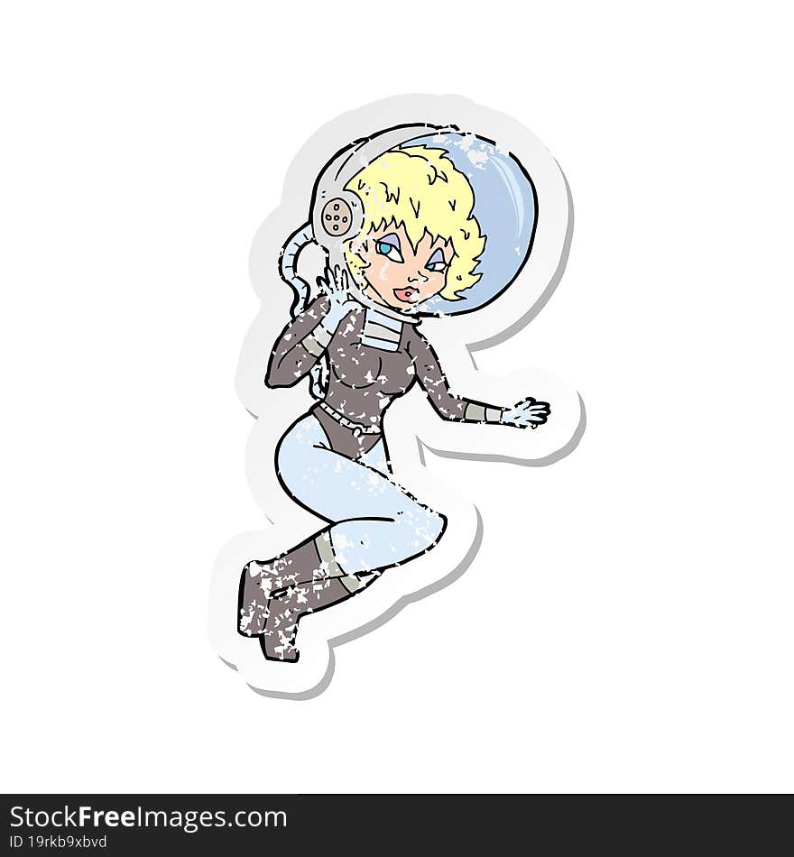 Retro Distressed Sticker Of A Cartoon Space Woman