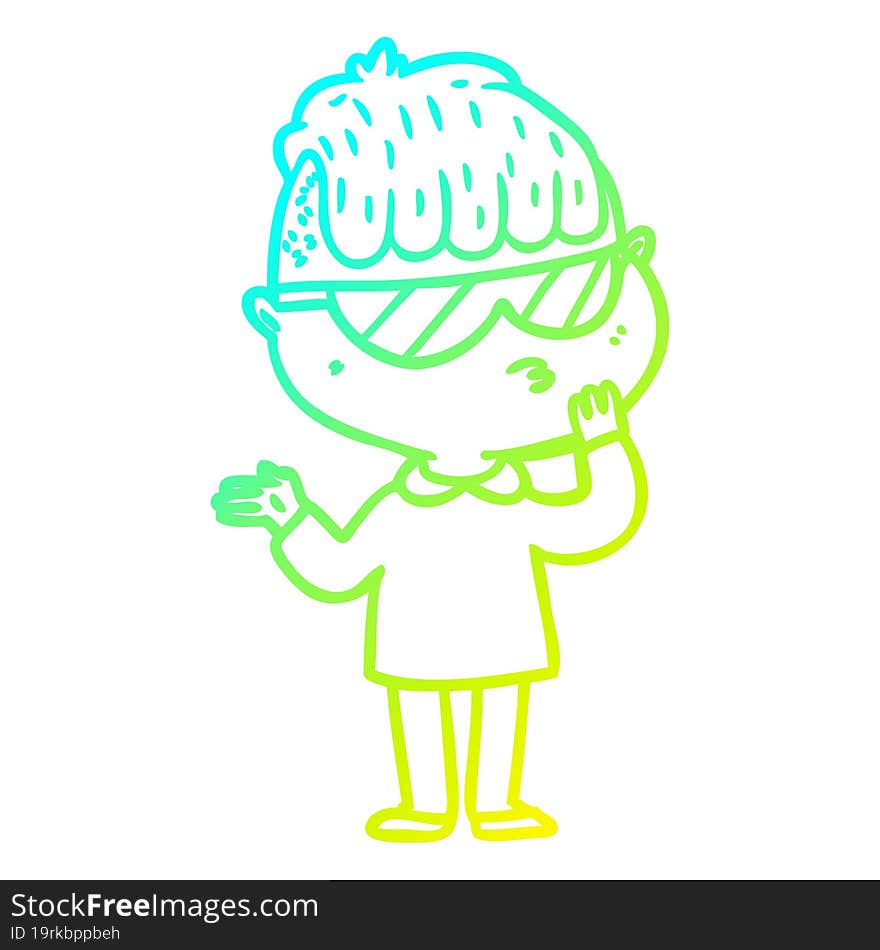 cold gradient line drawing cartoon boy wearing sunglasses