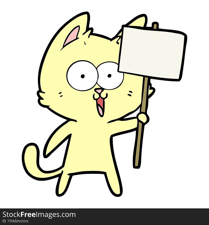 funny cartoon cat with sign. funny cartoon cat with sign