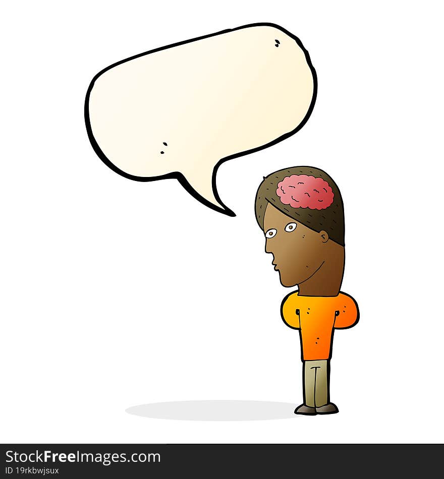 cartoon man with big brain with speech bubble