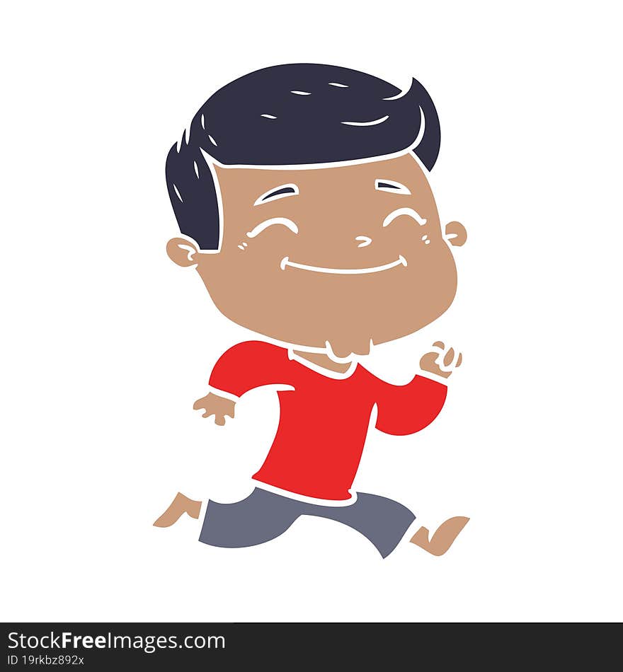 happy flat color style cartoon man running