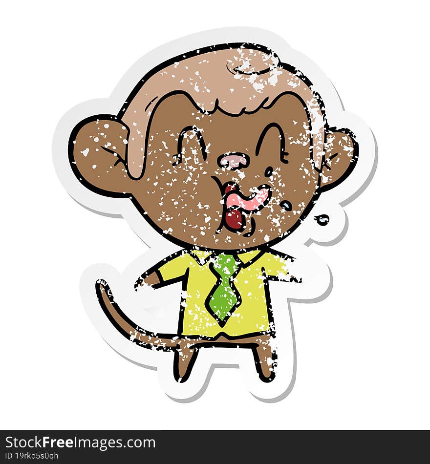 distressed sticker of a crazy cartoon business monkey