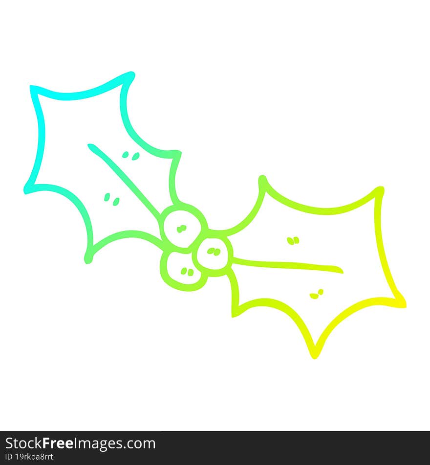 Cold Gradient Line Drawing Cartoon Christmas Holly