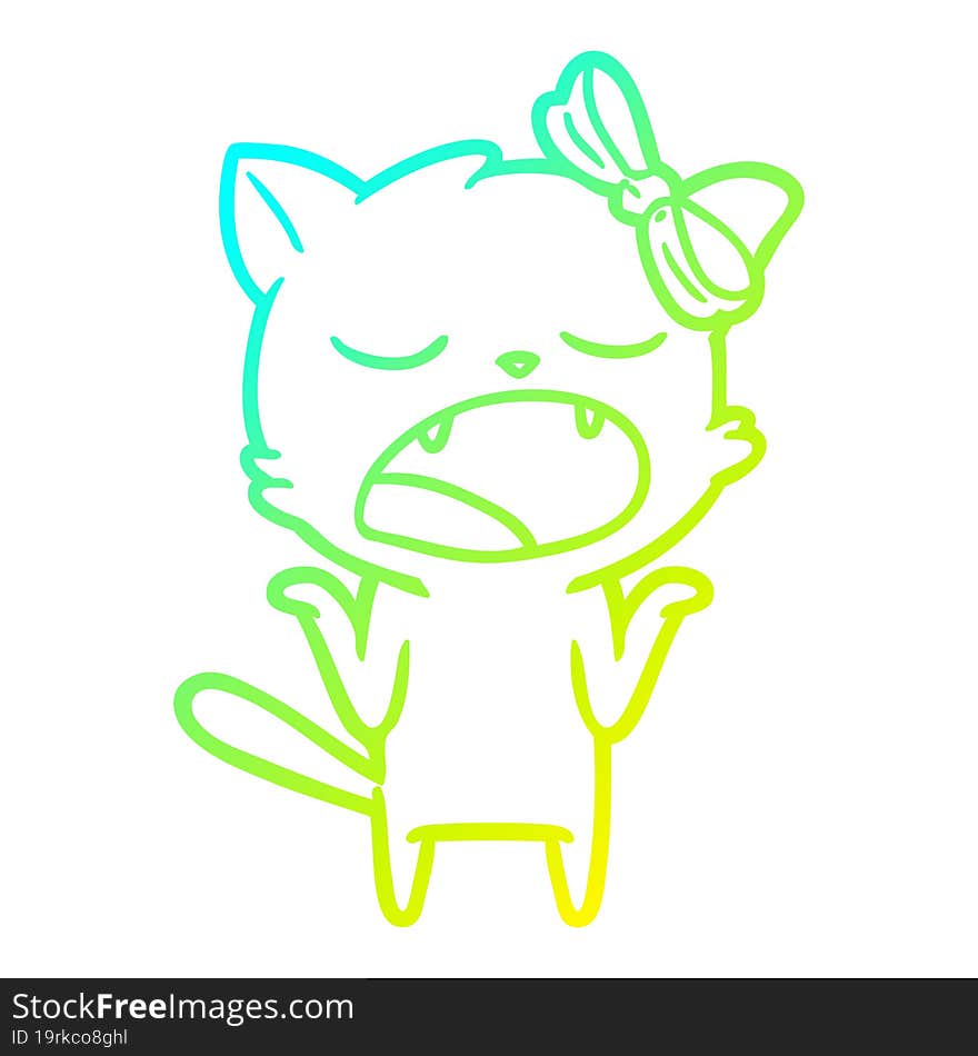 cold gradient line drawing cartoon yawning cat shrugging shoulders