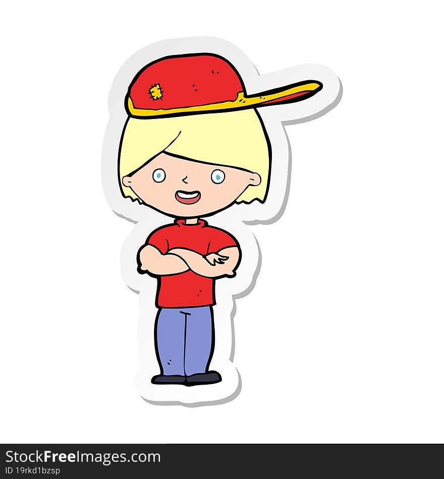 Sticker Of A Cartoon Boy Wearing Cap