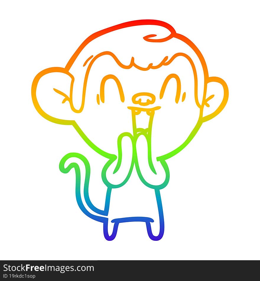 rainbow gradient line drawing of a cartoon laughing monkey