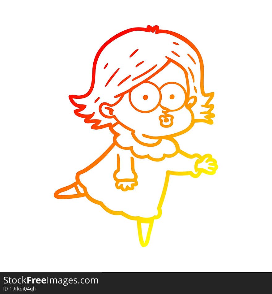 warm gradient line drawing cartoon girl pouting