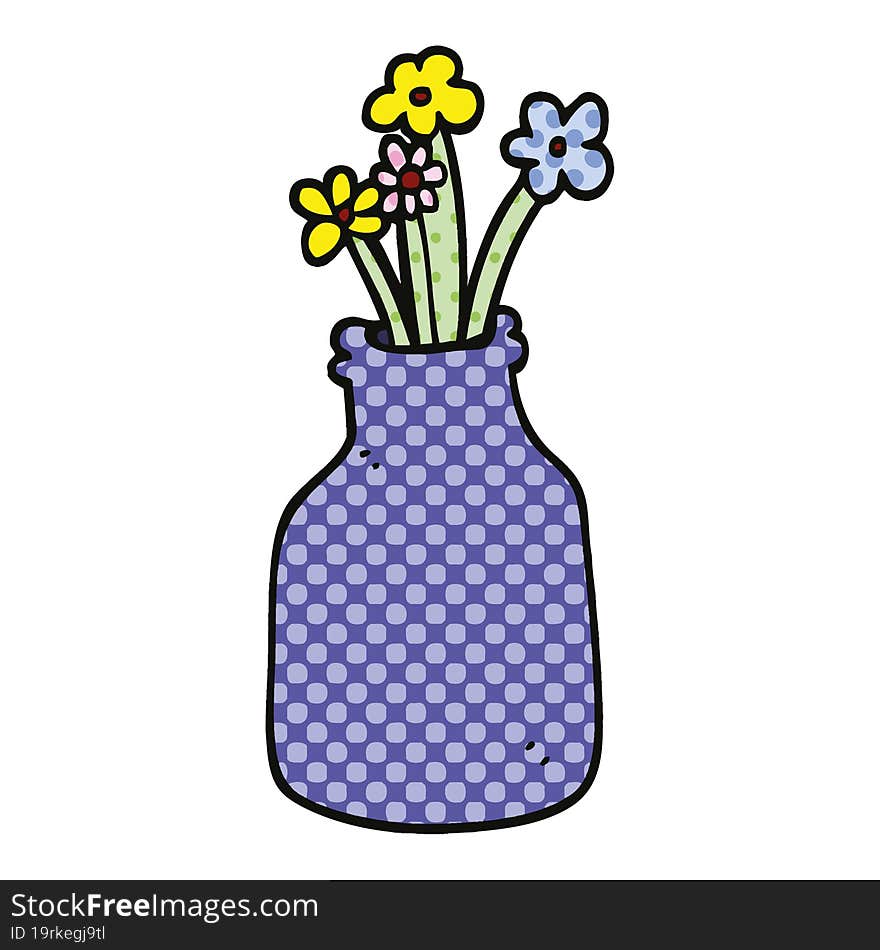 Comic Book Style Cartoon Flowers In Vase