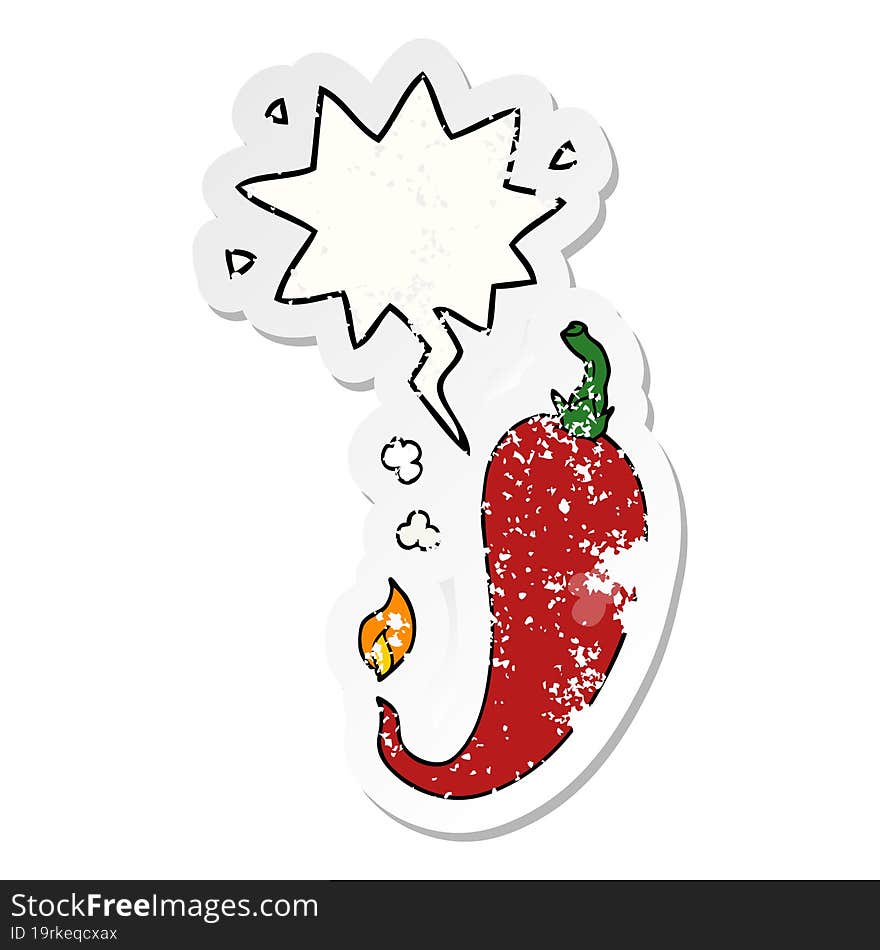 cartoon chili pepper and speech bubble distressed sticker