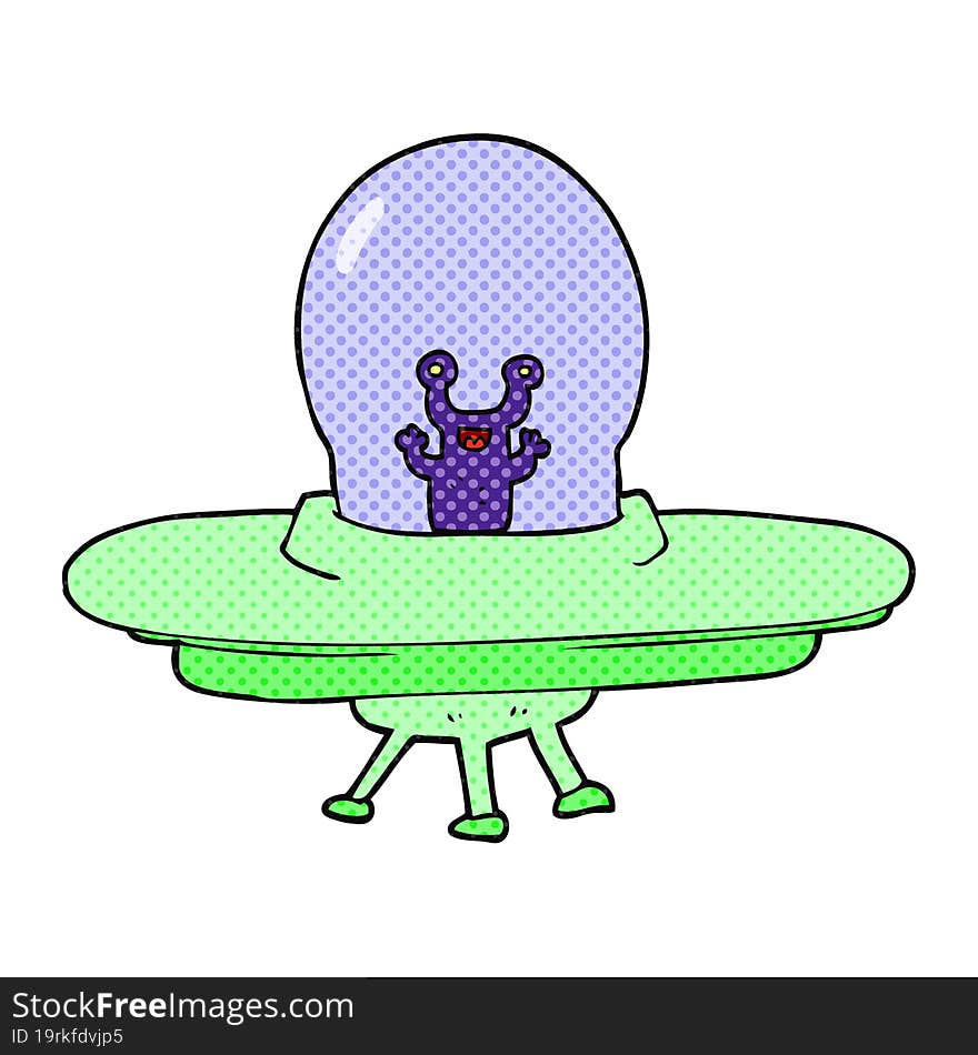 freehand drawn cartoon alien spaceship