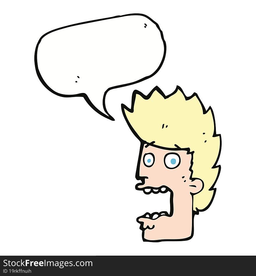 cartoon terrified man with speech bubble