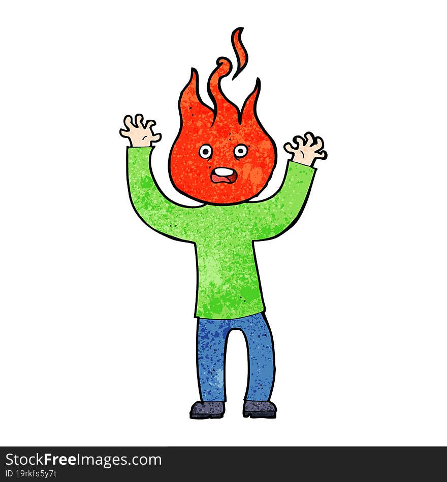 cartoon man with head on fire