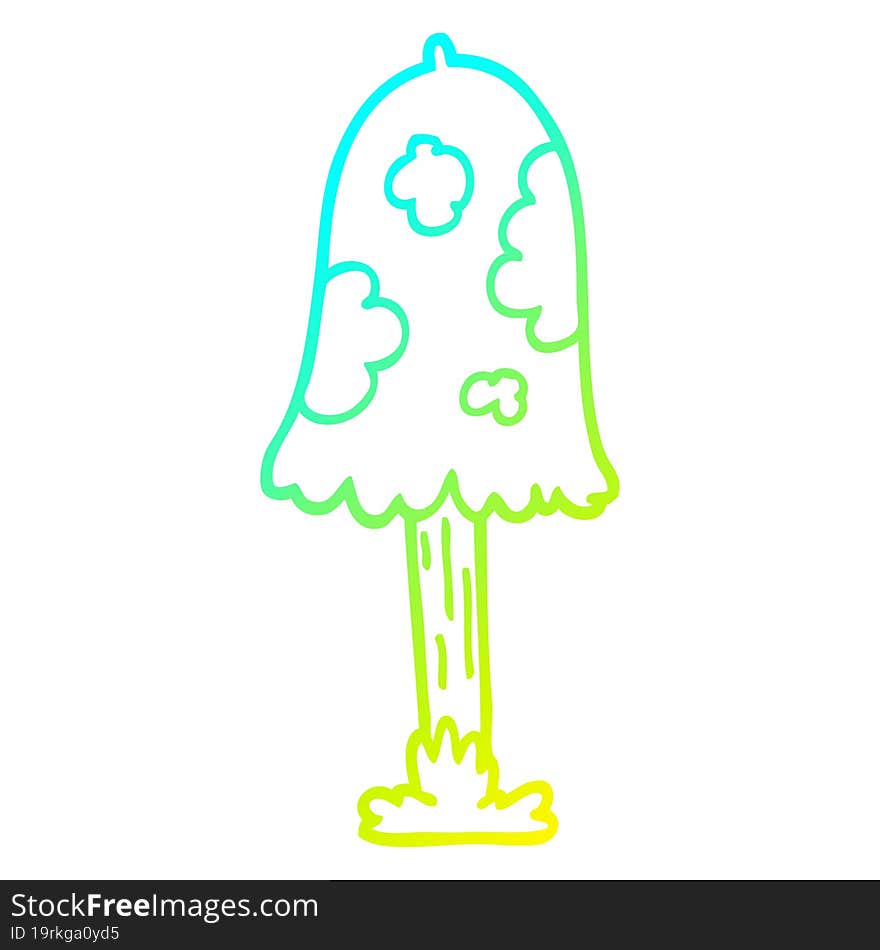 cold gradient line drawing of a cartoon mushroom