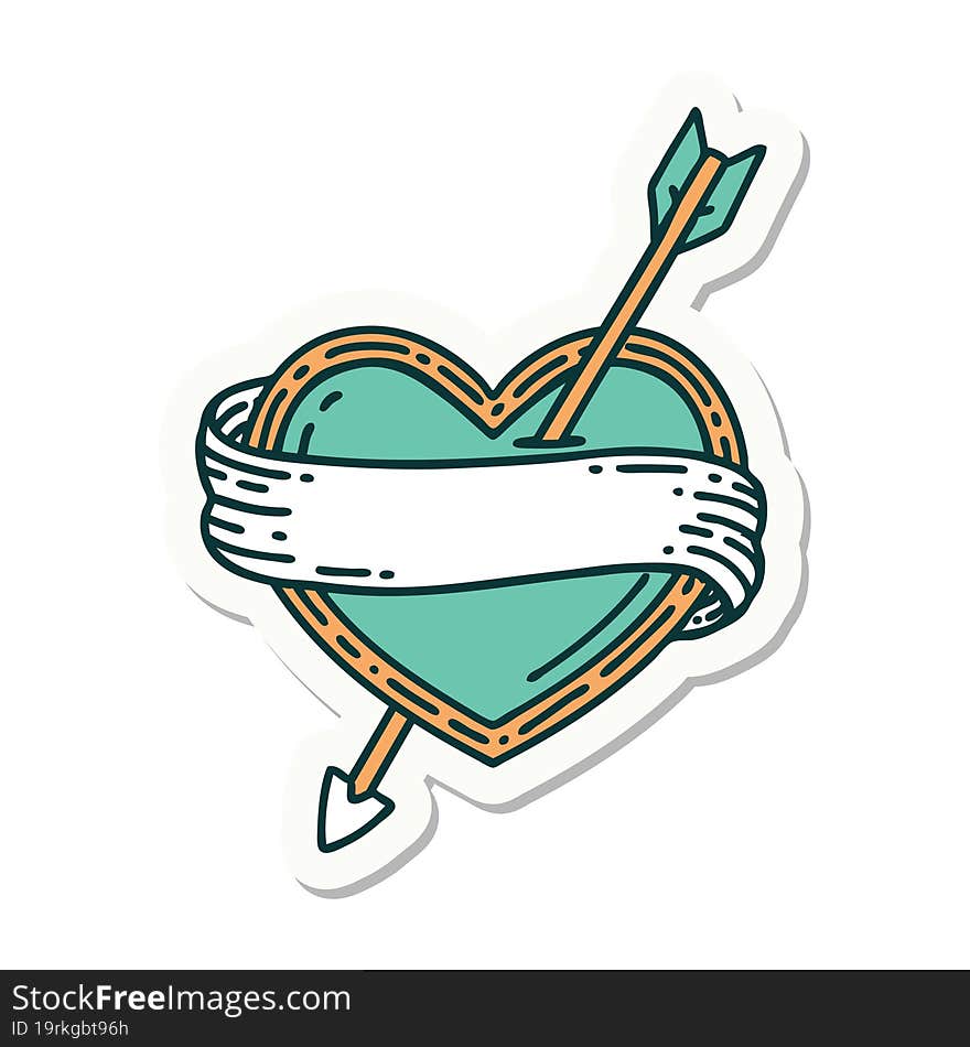 tattoo style sticker of an arrow heart and banner