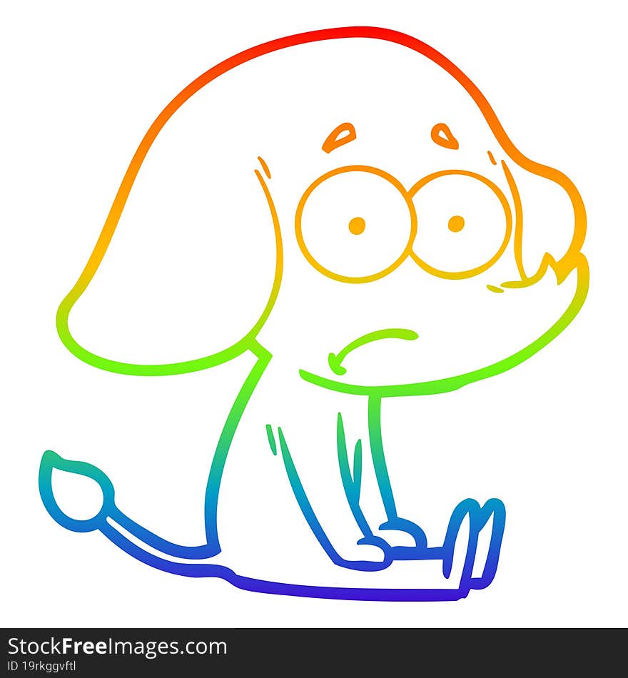 rainbow gradient line drawing of a cartoon unsure elephant sat on floor