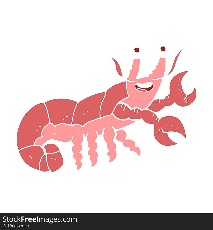 flat color illustration of a cartoon lobster