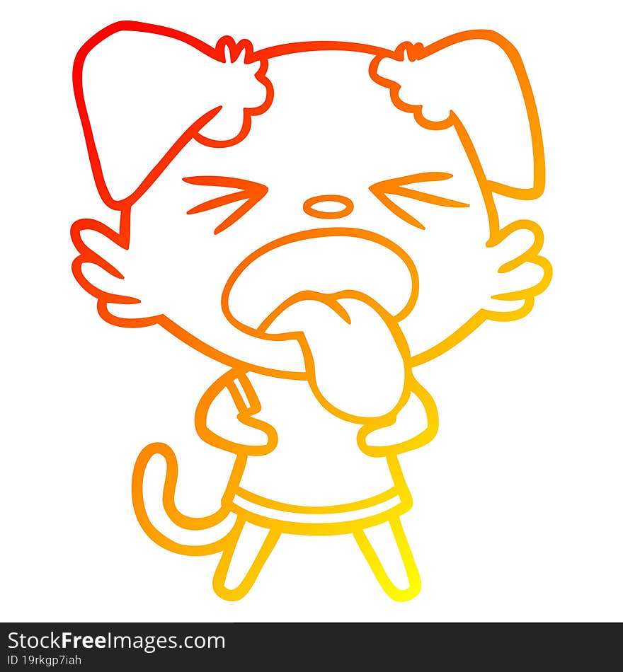 warm gradient line drawing of a cartoon disgusted dog