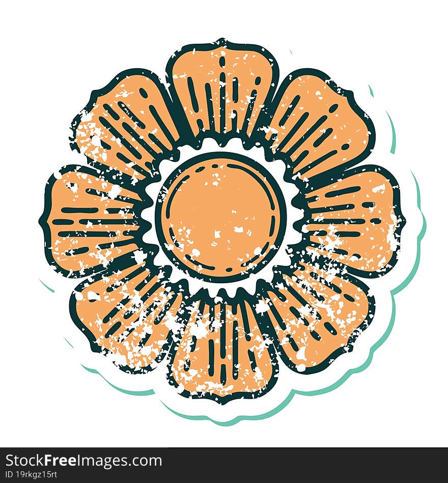 distressed sticker tattoo style icon of a flower