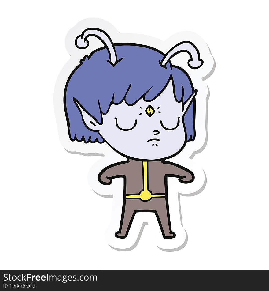 sticker of a cartoon alien girl